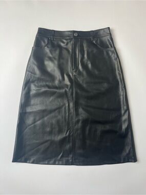 Treasure & Bond Black Faux Leather Midi Skirt